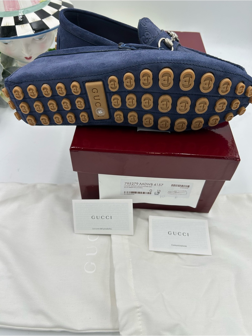 Men's Gucci GG embossed suede driver loafers size 10 fits 11 US made in Italy - Picture 11 of 13